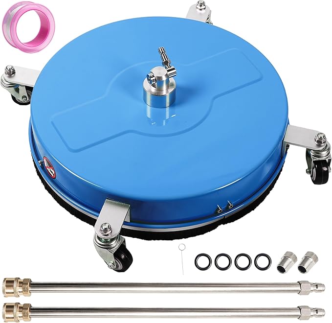 Wexo Palindrog 17" Pressure Washer Surface Cleaner with 4 Wheels, Coated Blue Stainless Steel Power Washer Surface Cleaner for Driveway Sidewalk, 1/4" Quick Connector, 2 Extension Wand, 4000 PSI