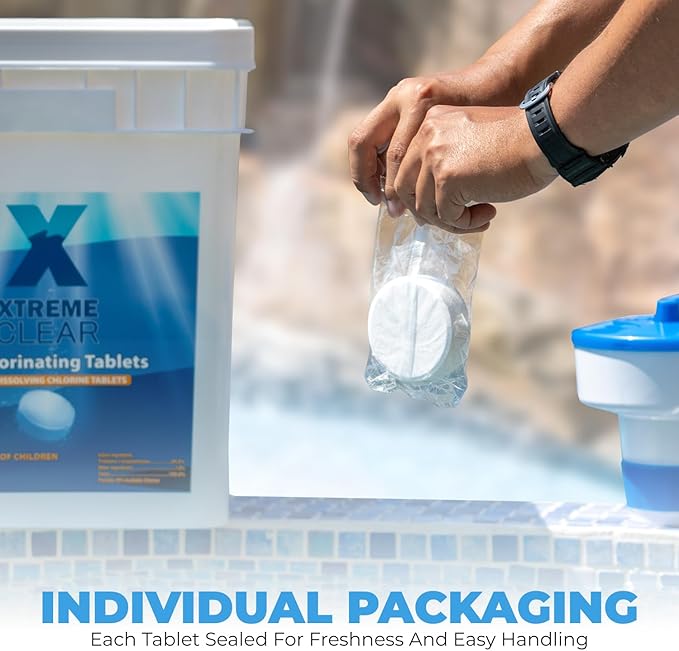 Xtremeclear 3" Swimming Pool Chlorine Tablets 99% Pure Tri-Chlor Pool Sanitizer 45LBS Slow Dissolving Chlorinating Tabs for Swimming Pools, Hot Tubs, Spa