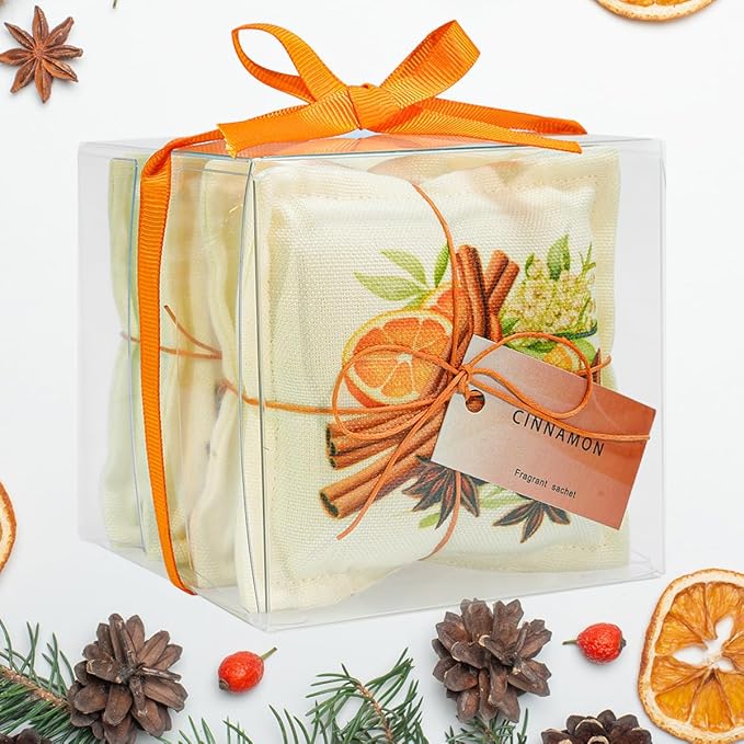 AUCUDA Spring 4pcs Cinnamon Scented Sachet Bags for Drawers and Closets Decorations, Potpourri Packets for Women Clothes Storage, Spring Wedding Fragrance Pillow for Bedroom Indoor, Air Fresheners.