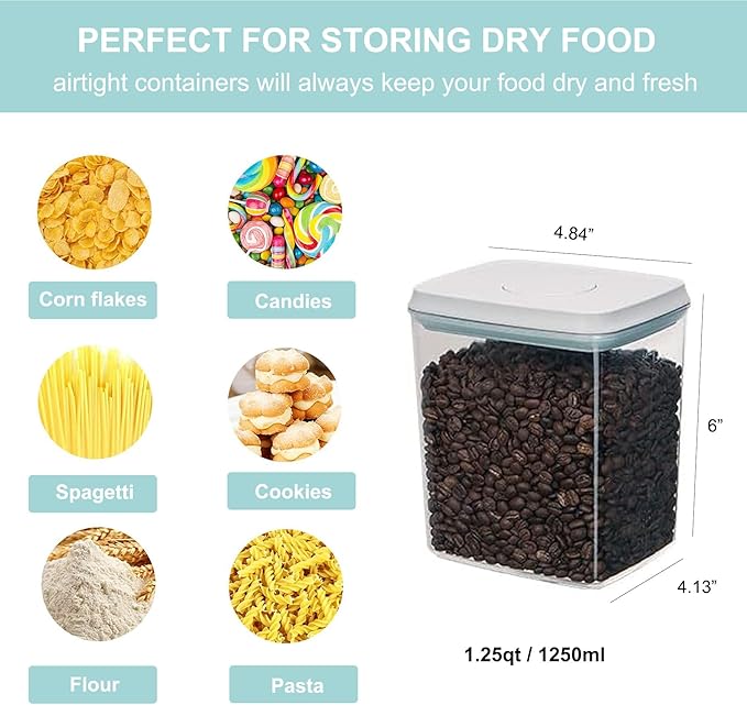Cozey Daily Airtight Food Storage Container Pop Containers With Lids, Bpa Free for Spaghetti Cereal Flour Rice Kitchen Organizer (rectangle 1250ml / 1.25qt)