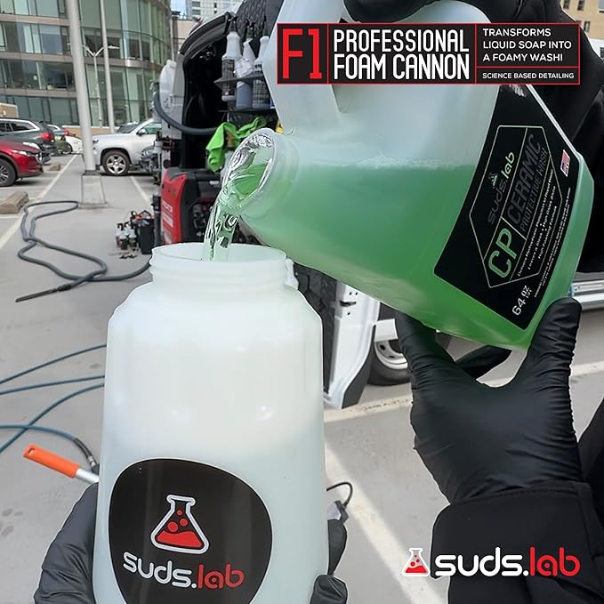 Suds Lab F1 Professional Foam Cannon with 32 Ounce Canister, Adjustable Foam Nozzle, Quick Connect for Pressure Washer - Perfect for Car Washing