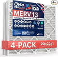 BNX TruFilter 20x22x1 Air Filter MERV 13 (4-Pack) - MADE IN USA - Electrostatic Pleated Air Conditioner HVAC AC Furnace Filters for Allergies, Pollen, Mold, Bacteria, Smoke, Allergen, MPR 1900 FPR 10