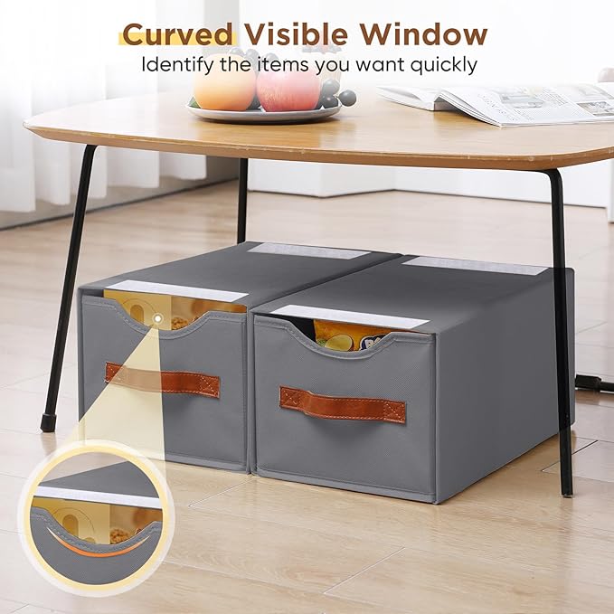 2 Pack Stackable Storage Drawers, Fabric Closet Organizers and Storage with Handles and Clear Window, Pull-Out Clothes Storage Bins with Drawer for Closet, Bedroom, Living Room, Under Bed, Gray