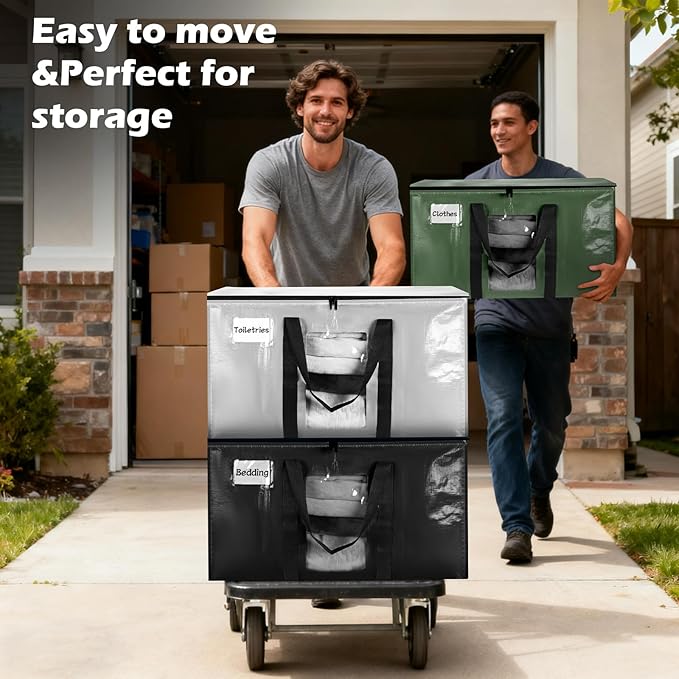 12 Pack Extra Large Moving Bags,Christmas Decoration Storage Bins,37Gallon Heavy Duty Storage Totes with Visible Window & Tag Pocket,Moving Boxes Alternative,Packing Bags For Dorm Closet RV(Blue)