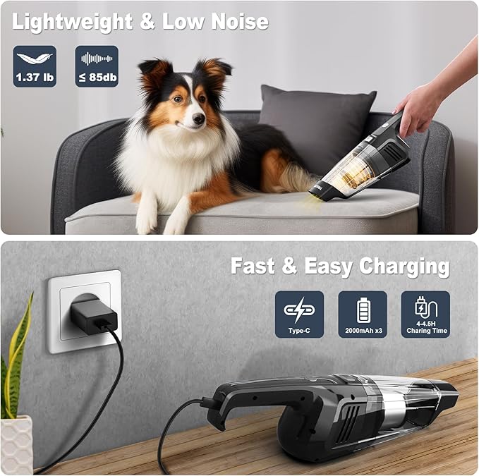 TROIZO Handheld Vacuum Cordless, 14500PA Powerful Suction Hand Held Vacuum Cleaner with Brushless Motor, Rechargeable and Portable Car Vacuum for Home Office Car Pet