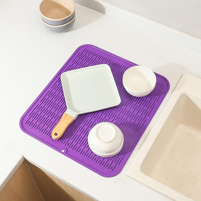 MicoYang Silicone Dish Drying Mat for Multiple Usage,Easy clean,Eco-friendly,Heat-resistant Silicone Mat for Kitchen Counter or Sink,Refrigerator or Drawer Liner Purple 2XL 24 inches x 18 inches