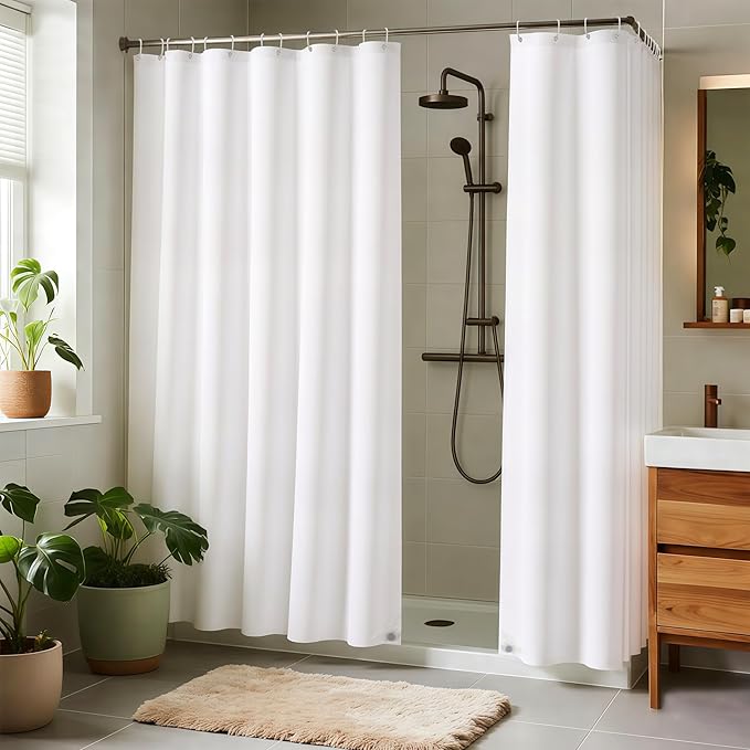 Biscaynebay Fabric Shower Curtain Liner 72x72 Inch-4 Packs White Water Resistant Bathroom Curtains-Hotel Soild Polyester Shower Liners Washable with Magnets