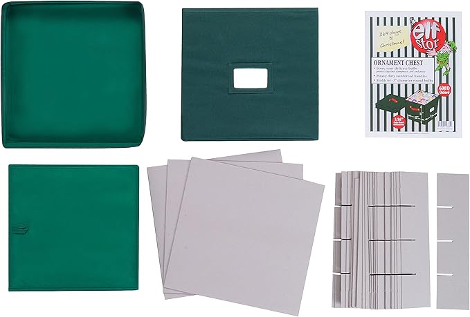 Storage Ornament Box - Holiday Organizer Cube with 64 Individual Compartments and Adjustable Dividers - For Christmas Decorations by Elf Stor (Green)