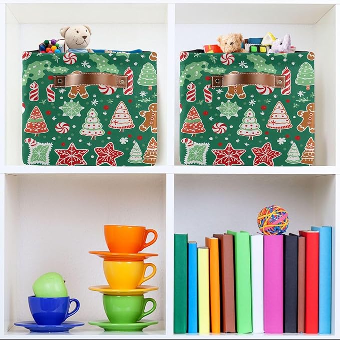 ALAZA Lovely Candy Christmas Tree Green Foldable Storage Box Storage Basket Organizer Bins with Handles for Shelf Closet Living Room Bedroom Home Office 2 Pack