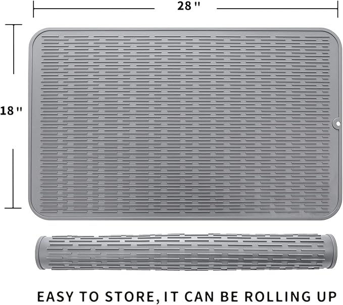 MicoYang Silicone Dish Drying Mat for Multiple Usage,Easy clean,Eco-friendly,Heat-resistant Silicone Mat for Kitchen Counter or Sink,Refrigerator or Drawer Liner Grey 3XL 28 inches x 18 inches