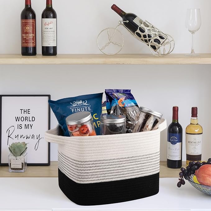 Storage Baskets for Organizing, Woven Baskets for Shelves, Rectangle Decorative Organizer for Storage Clothes, Toy, Books, Towels Nursery Bins 3 Pack (Gradient Black, 13"x9.85"x8.7")