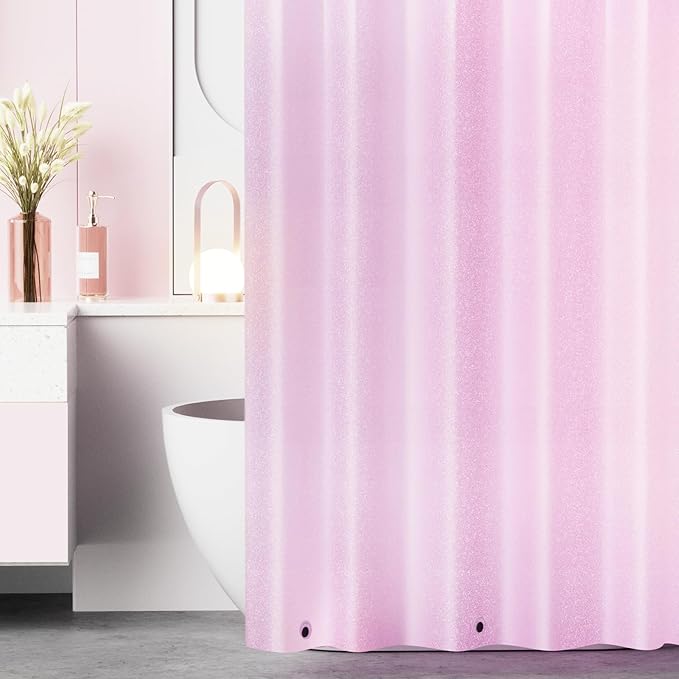 Dreamy Pink Glitter PEVA Shower Curtain Long 78 Length, Waterproof Plastic Sparkle Shower Curtain Liner with 3 Weighted Magnets, 72x78 Shimmery Rose Pink Décor Bathroom Shower Curtain or Liner
