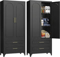 Pantry Kitchen Cabinet with Drawer, 75" Tall Pantry Storage Cabinet, Metal Storage Cabinets with Doors and Shelves, Large Freestanding Cupboard for Dining Room, Assembly Required, Black