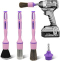 3Pcs Car Detailing Drill Brush Set with Drill Brush Attachment Head, 1P Ultra Soft No Scratch Car Drill Brush for Air Vent Leather Seat, 1P Boars Hair & 1P Detailing Brushes for Interior Exterior,Pink