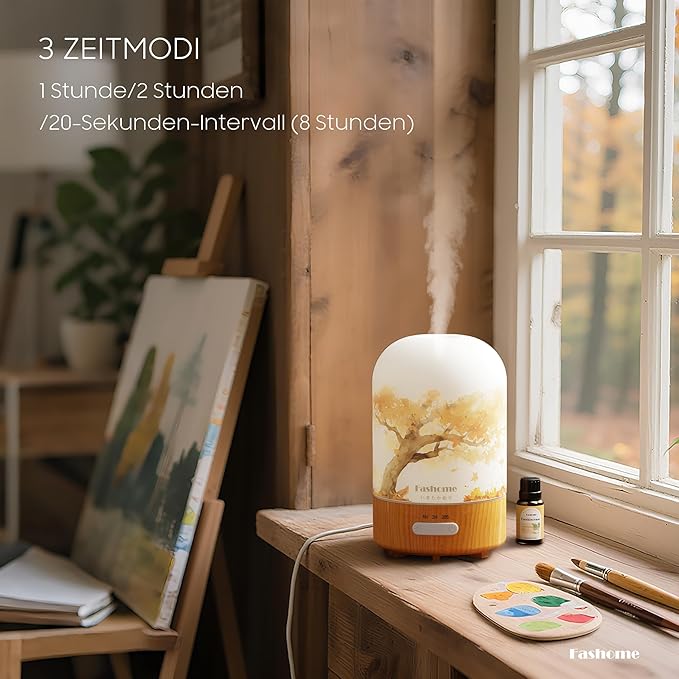 Essential Oil Diffuser Hand Blown Glass, 100ml Small Aromatherapy Diffuser, Auto Shut-Off Function, Ultrasonic Diffusers for Essential Oils, Cool Mist Humidifier with Warm White Lights(Frankincense)