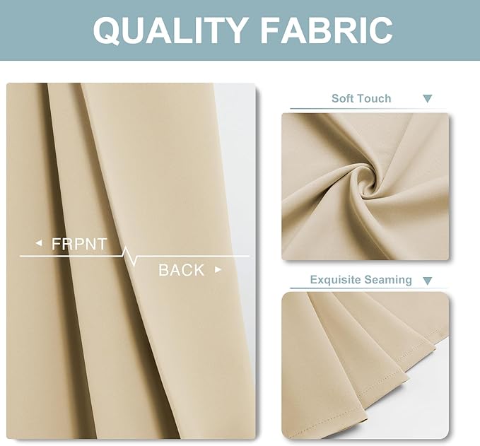 ChrisDowa Blackout Curtains 36 Inches Long for Living Room, Grommet Thermal Insulated Room Darkening Curtains for Bedroom (1 Panel Set, Biscotti Beige, 52 x 36 Inch)