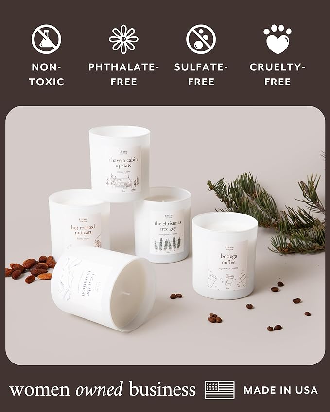 Literie NYC Inspired Scented Candle: The Christmas Tree Guy - Evergreen & Cloves Scent, 9oz, 50 Hour Burn, Vegan Soy & Coconut Blend Candle for Home Decor, Gift for Women & Men