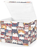 Bolaz Storage Bins with Lids and Handles,National Flag Cat Pattern Storage Box Basket with Cover Collapsible Organizer Containers for Home Closet, Shelves