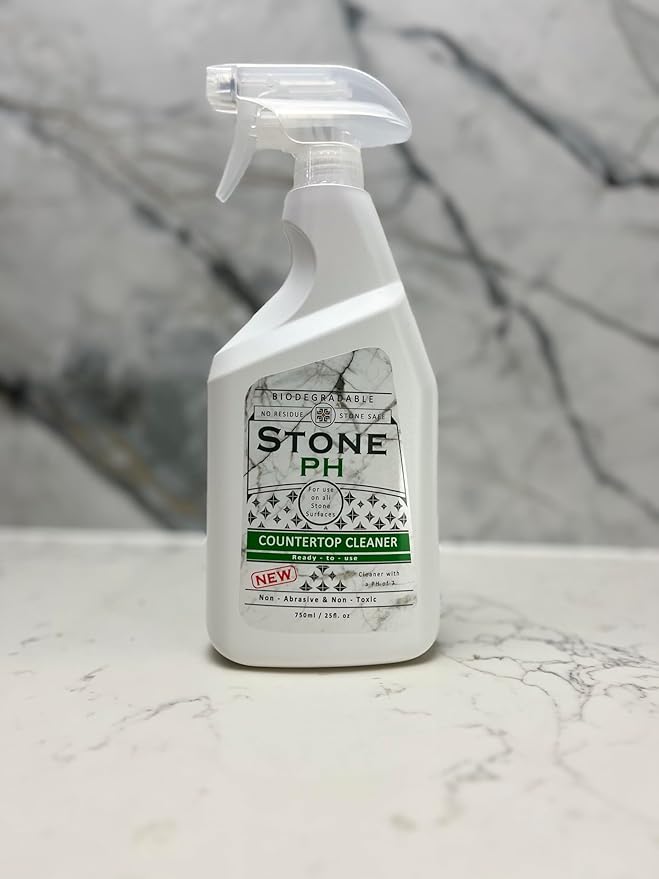 STONE PH Countertop Cleaner Spray - Daily Granite Cleaner Spray - Stone Cleaner- Ph Neutral Formula For Kitchen & Home Cleaning Surfaces Marble, Quartz, Lemon, (25 Fl. Oz)
