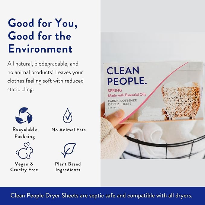 The Clean People Fabric Softener Sheets - Dryer Sheets - Softens & Removes Static Cling - Vegan Laundry Softener, Essential Oils - Spring 360 Pack