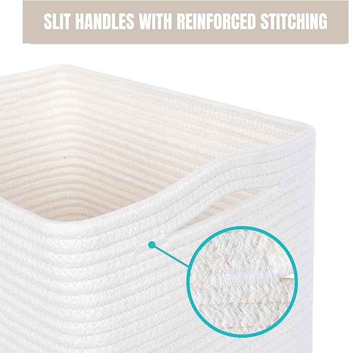 MINTWOOD Design 3-Pack 11x11in Woven Cube Storage Bin and Shelf Baskets, Cute Decorative Square Organizer for Closet, Classroom, Bathroom, Dog and Cat Toys, and Books, Creamy White
