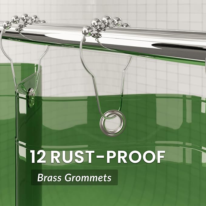AmazerBath Premium EVA Shower Curtain Clear Pine Green, Luxury Shower Curtain Dark Green Ultra Soft, Waterproof Bathroom Curtain with 3 Weighted Stones and 12 Grommets, Recyclable Packaging