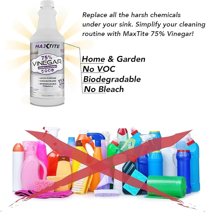 MaxTite Ultra-Concentrated 75% Vinegar for Home & Garden Cleaning (32 oz)