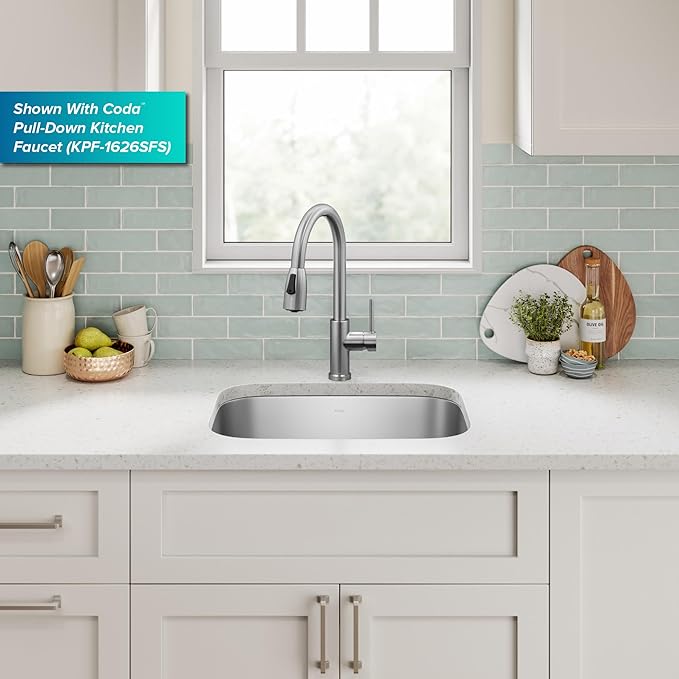 Kraus 23 Inch Stainless Steel Kitchen Sink, Durable 18 Gauge Single Bowl Kitchen Sinks Undermount, KBU12
