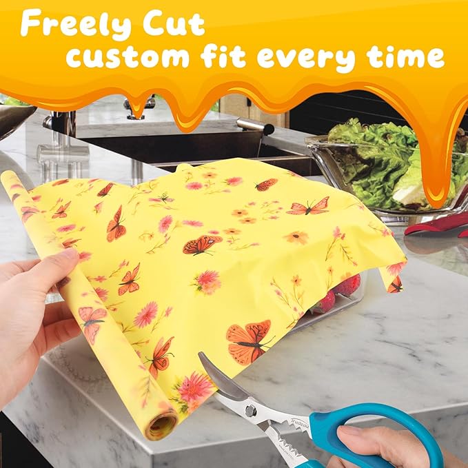 Reusable Beeswax Wraps 17 x 47 Inch Large Beeswax Food Wraps Eco-Friendly Sustainable Organic Cotton Food Storage Wraps for Sandwich, Cheese, Bread, Snacks (Butterfly)