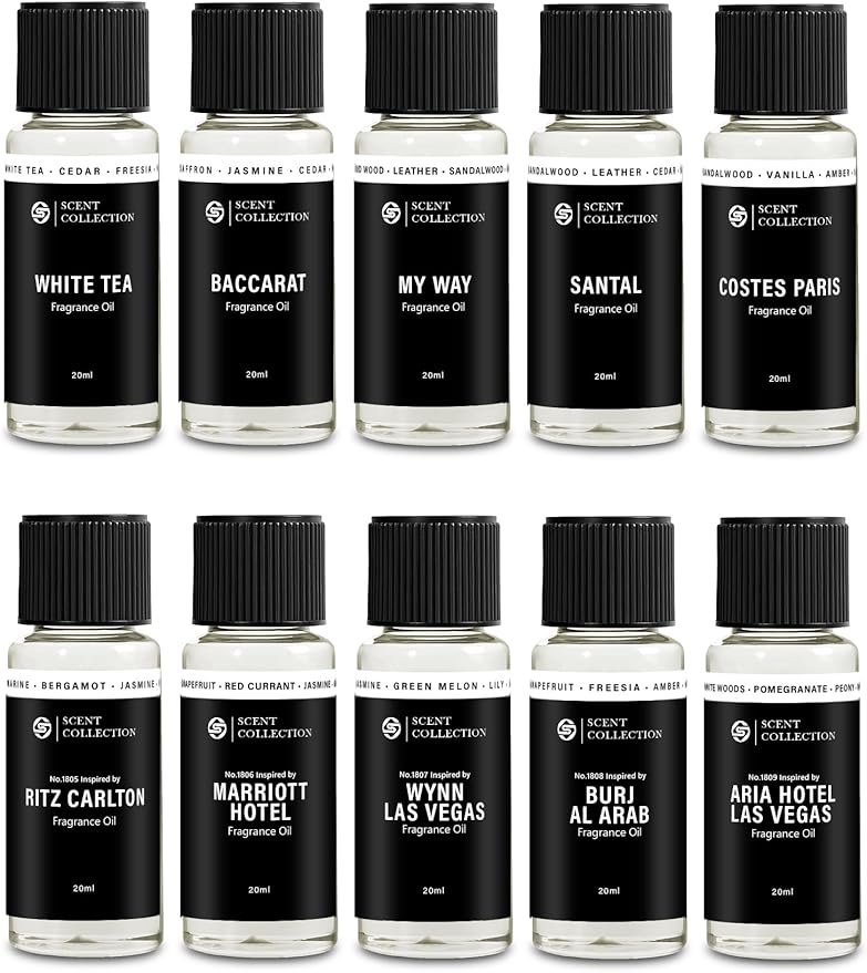 Hotel Diffuser Oil Set - Inspired by 5-Star Hotels - Gift Set for Diffuser & Room Scenting - Aromatherapy Oils with Notes of Cardamom, Tuscan Leather, and Sandalwood (20 ml/ 0.68 fl oz,Top 10 Scents)
