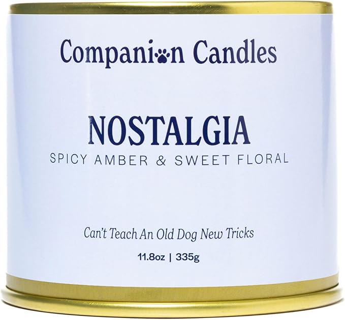 Companion Candles Pet Safe Wood Wick Candle - “Nostalgia” Spicy Amber & Sweet Florals, Coconut Soy Wax Scented, Over 50 Hr Burn Time, Non-Toxic, Women-Owned, Made in USA (11.8 oz.)