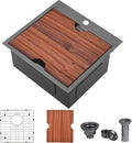 VCCUCINE Gunmetal Black Bar Sink Drop in, 15x15 Inch Topmount RV Small Kitchen Sink, 16 Gauge Stainless Steel Wet Bar Sink, Top Mount Outdoor Single Bowl Prep Sink with Cutting Board & Strainer