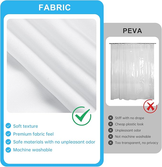 Waterproof Fabric Shower Curtain Liner - TPU Waterproof Lamination with 3 Magnets, Machine Washable Liner, 71x72 Inch Soft Cloth Shower Curtain, Moisture-Resistant Shower Liner for Bathroom (White)