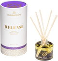 Crystal Infused Reed Diffuser, 4 OZ, Release - Amethyst Crystal Infused - Scents of Lavender, Bergamot, & Frankincense - Home Decor, House Warming, Room, Stick Perfume, Coffee Table