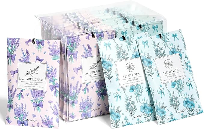 MYARO 20 Packs Lavender Linen Scent Sachet Long Lasting Closet Drawer Deodorizer Home Air Freshener Room Odor Eliminator