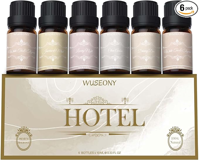 Hotel Diffuser Oils Gift Set, Aromatherapy Essential Oil Set, Luxury Hotel Scents for Diffuser for Home – White Tea & Thyme, Jasmine & Mint, Citrus Amber, Luxury Night, Dreamy Den, Urban Oasis