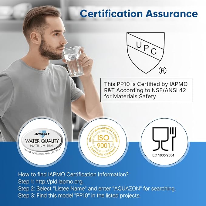 PUREPLUS 5 Micron 10" x 2.5" Whole House Sediment Home Water Filter Cartridge Replacement for Any 10 inch RO Unit, Culligan P5, Aqua-Pure AP110, Dupont WFPFC5002, CFS10, WHKF-G05, 4Pack