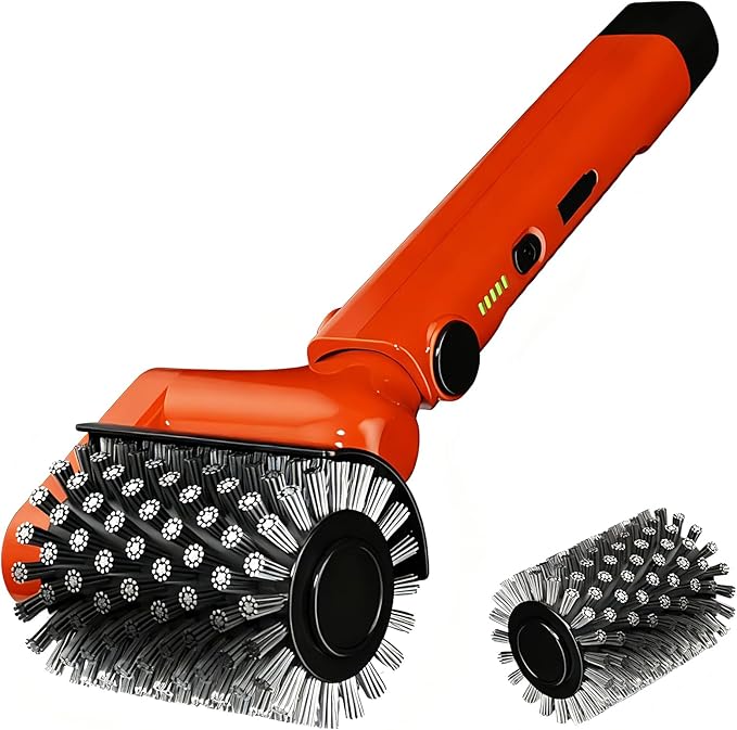 Electric Grill Brush - Safe Heavy Duty BBQ Cleaner with Dual-Speed, Stainless Steel Detachable Head, Stainless Grill Grate Cleaner for Charcoal Grill - Gifts for Grill Men/Dad (Red)