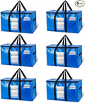 TAILI Extra Large Moving Bags, 6 Pack Blue Heavy Duty Totes for Storage with Visible Window, Wrap Around Handles, Storage Bags for Space Saving, Alternative to Moving Boxes