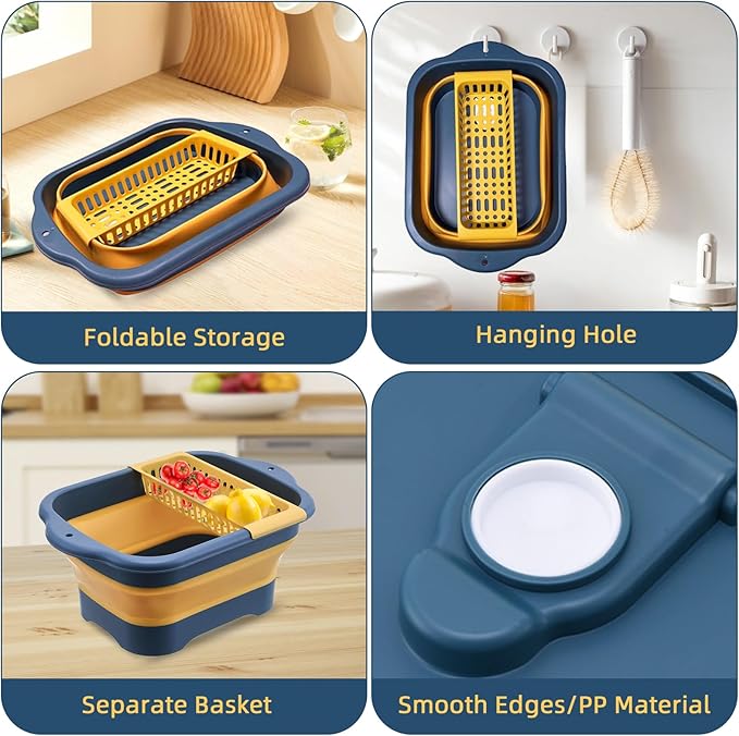 Collapsible Dish Basin & Wash Basin – 11L(2.91 Gal) Portable Sink with Drain Plug, Foldable Kitchen/Camping Sink for Dishwashing, Vegetable, RV, Camping & Outdoor Use (BLUE)