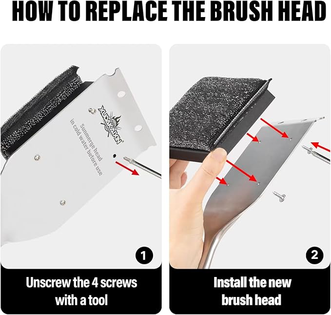 XUDAKAIXIN Bristle-Free Grill Brush with Replacement Head. Ultra Safe & Efficient Cleaner for Cast Iron and Stainless Steel Outdoor Grills.Gifts for Men/Dad