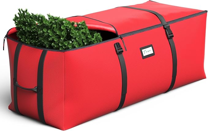 7.5Ft Christmas Tree Storage Bag, Fit up to Artificial Xmas Trees, with Double Zipper & Buckle Straps, Handles for Easy Carry, 600D Oxford Fabric Waterproof and Dustproof. (Red)