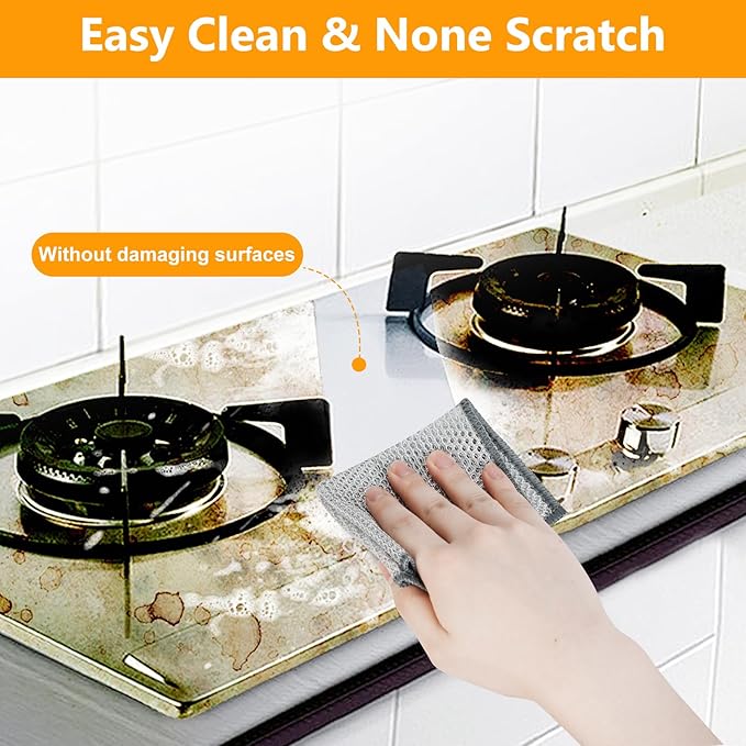 UFOGIFF 15PCS Multipurpose Wire Dishwashing Rag,Non Scratch Wire Dishcloth, Reusable Steel Wool Scrubber,Non-Scratch&Quick-Drying&Odor-Resistant Multi-Purpose for Kitchen,Bathroom Cleaning (15)
