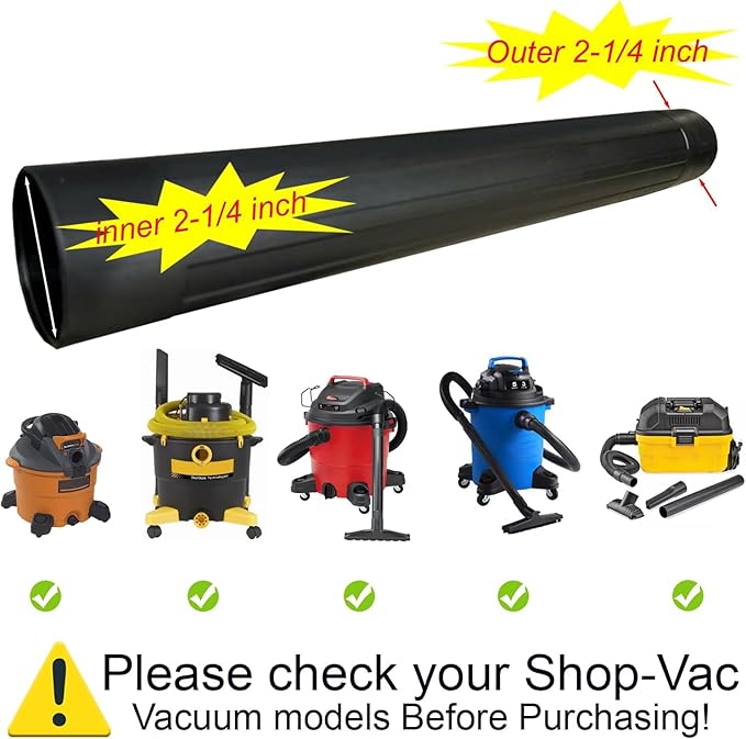 GHAMADE Vacuum Accessories & Attachments for Shop Vac 2-1/2'' - Vacuum Dust Brush & Extension Wand Compatible with Vacuums Using 2-1/4'' Inner Diameter Accessories (Extension Wands, 2-1/4'')