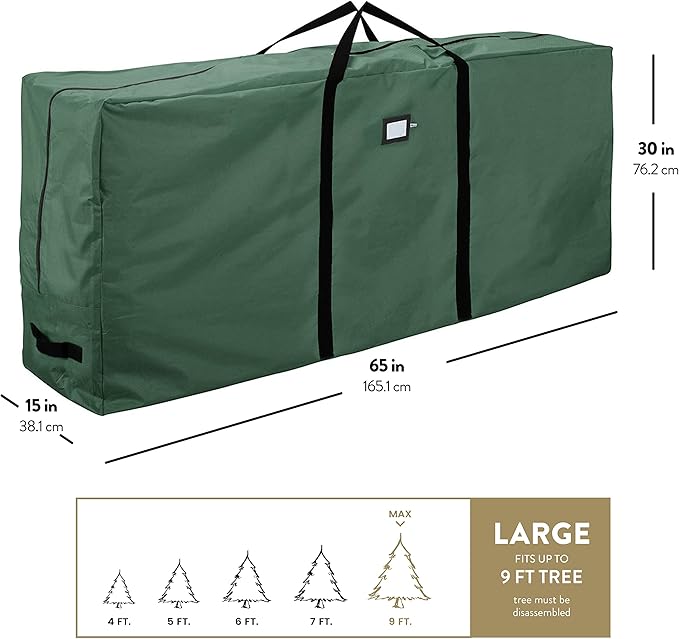 ZOBER 600D Oxford Fabric Large Christmas Tree Storage Bag - Fits 9 Ft Artificial Trees - Tear Proof Waterproof Christmas Tree Bag For Storage Box For Xmas - Strong, Durable Handles - Card Slot - Green