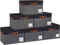 GhvyenntteS Extra Large Storage Bins with Lids 6 Pack, Foldable Fabric Storage Boxes with Lids and 3 Leather Handles, Storage Baskets with Label Window (Grey&Black, 15.75x11.8x10.2)