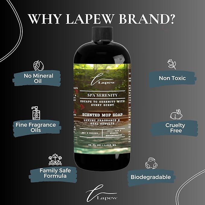 Lapew Spa Serenity Scented Mop Soap Concentrate 36 oz | Premium Fragranced Floor Cleaner | Streak-Free | Hard Floor Cleaning Solution | Eco Friendly | Made in USA