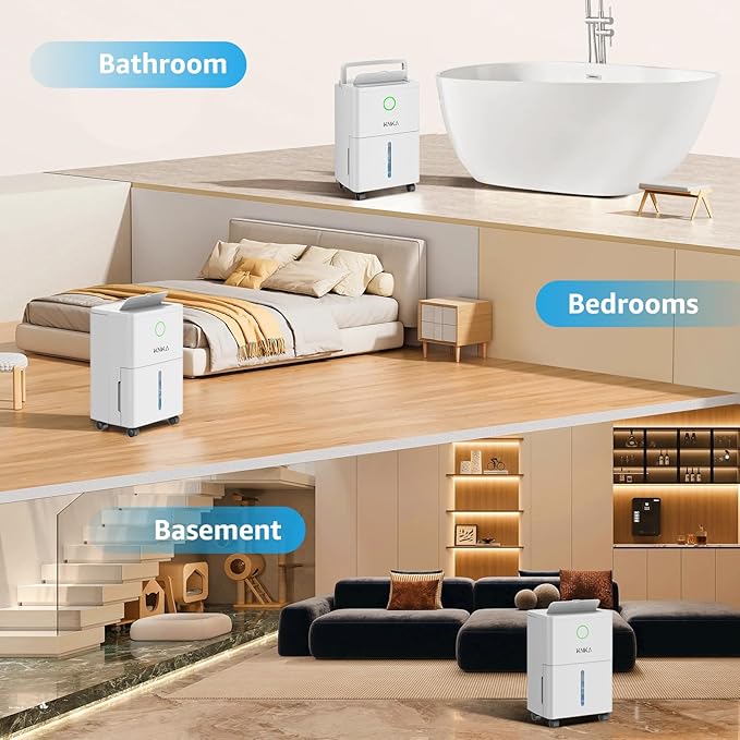 KNKA 1600 sq.ft Dehumidifier for Basement, Max 21 Pint Dehumidifiers for Home with Drain Hose, Continuous Drainage, Washable Filter, Intelligent Humidistat for Bedroom, Bathroom, Large Room