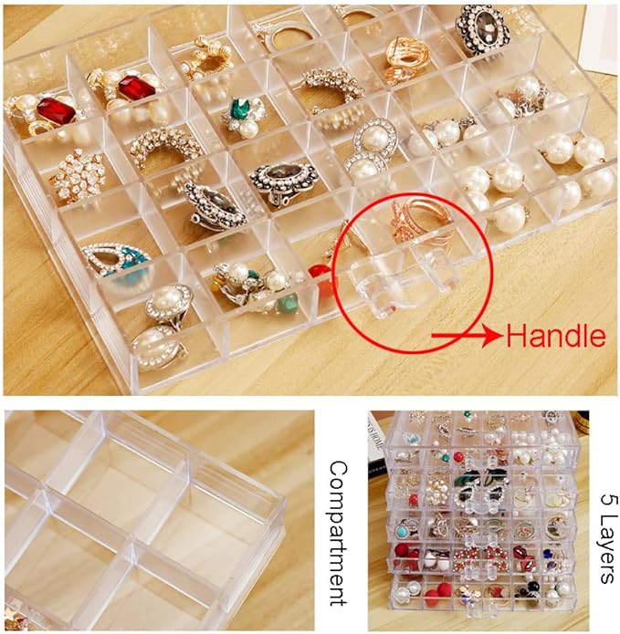 Earring Storage Box Organizer, Acrylic Jewelry Storage Box Holder 5 Drawers Transparent Jewelry Display Stand with 120 Small Compartments Gift Boxes for Women Girls (Clear)