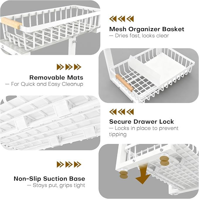 ZELOREA Under Sink Organizer, 2 Tier Pull Out Under-Sink Shelves, Adjustable Height (13.8" -16.9"), Sturdy Metal Storage Organizer for Bathroom Kitchen Pantry Cabinet (2 Packs, White)